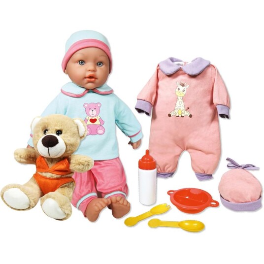 Lissi 36cm Babydukke m/ bamse ekstra klær og tilbehør