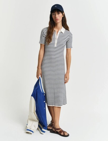 GANT Rib Knit Striped Rugger Ss Dress Cream XS