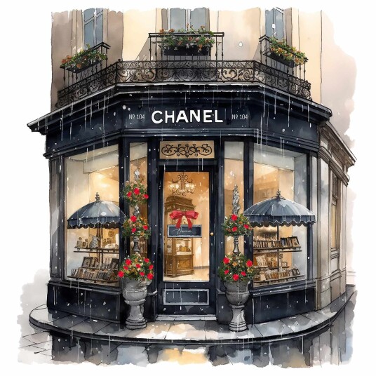 Chanel Butikk Akvarellplakat Chanel Butikk Akvarellplakat