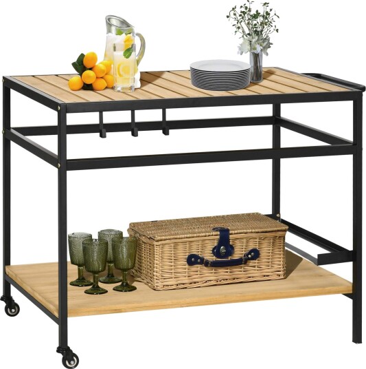 Serveringsvogn med hyller og kroker, natur, 107x65x80cm Serveringsvogn med hyller og kroker, natur, 107x65x80cm