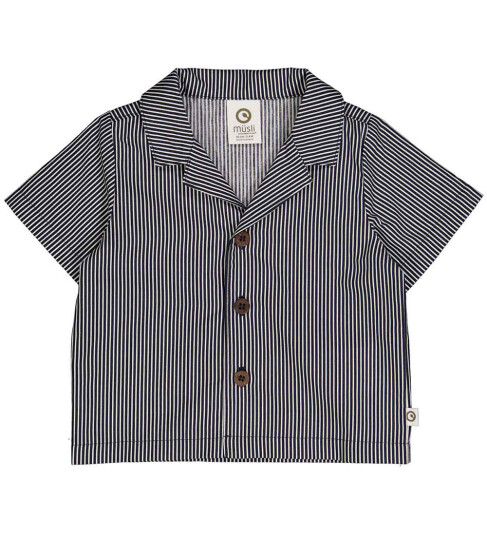 Müsli Skjorte Poplin Stripe Balsam Cream/Natt Blue 1 år 80 Skjorte K/E Blå