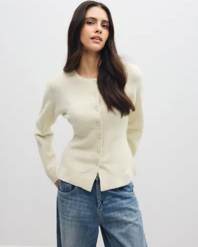 Vero Moda - Hvit - Vmelena Ls O-Neck Waist Cardigan