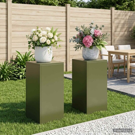 vidaXL Planteholder 2 pcs Olivengrønn 30 x 30 x 60 cm Stål