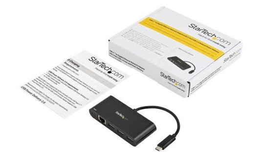 StarTech.com USB-C to GbE Adapter with 3-Port USB 3.0 Hub w/ Power Delivery - network adapter