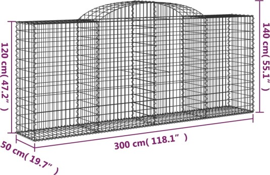 vidaXL Gabionkurv buet 300x50x120/140 cm galvanisert jern