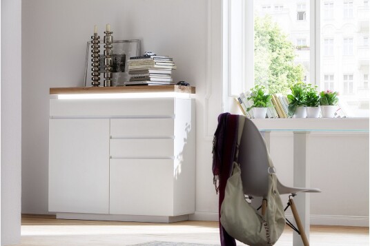 Kommode Romina 120 cm 2 Dører 3 Skuffer Oljet Eik|Matt Hvit