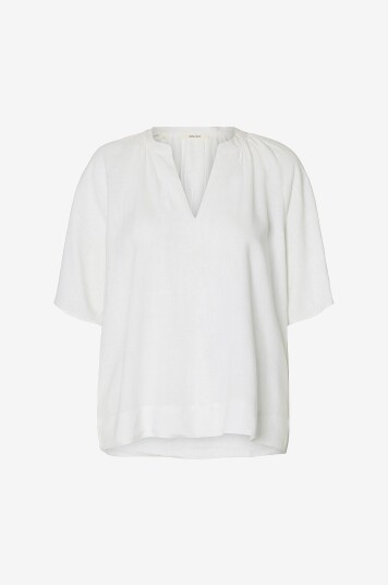 Selected Women Bluse slfViva 2/4 V neck Linen Blend Top Hvit