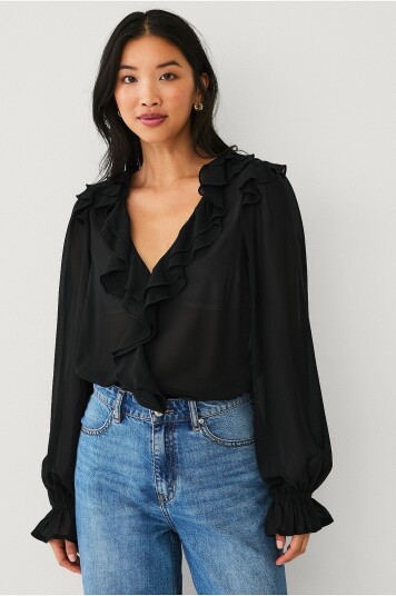 Ellos Collection   Bluse med volanger   Svart