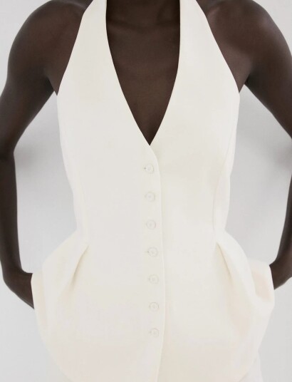 Mango Peplum Top With Halter Neck Cream XL Mango Peplum Top With Halter Neck Cream XL