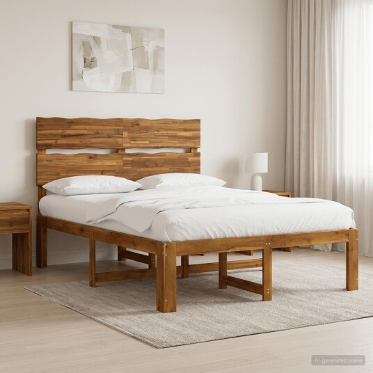 vidaXL Dobbel Sengramme med Hodegjerde ROSTOCK Naturlig 150 x 200 cm
