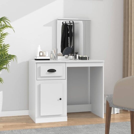 vidaXL Sminkebord med speil hvit 90x50x132,5 cm konstruert tre