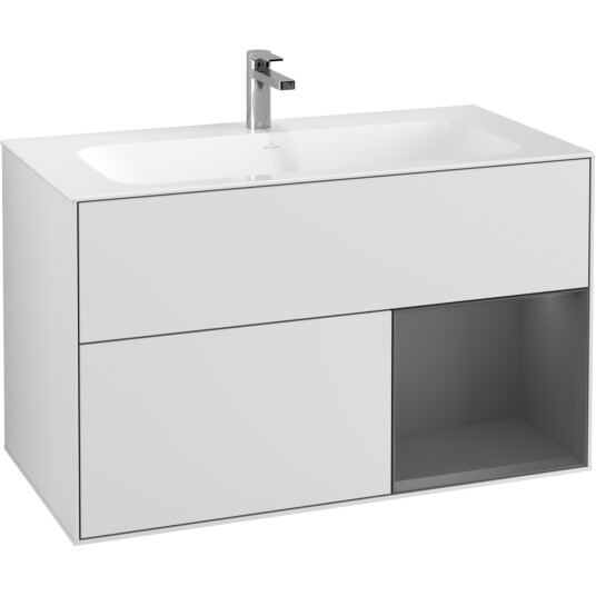 VILLEROY & BOCH FINION SERVANTSKAP 100 HVIT MATT LAKK M/LYS HØYRESTILT ANTRASITTGRÅ HYLLE