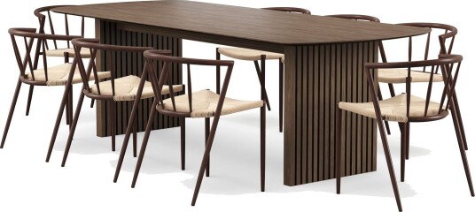 Richeto spisebord 240 cm med 8 Winston spisestoler - Røkt eik / Beige / Metallben røkt eik