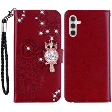Samsung Galaxy A55 Ugle Rhinestone Lommebok-deksel Rød