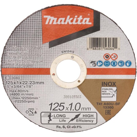Makita E-03040 Kappeskive 125 mm Ekstra Tynn til Metall Makita E-03040 Kappeskive 125 mm Ekstra Tynn til Metall