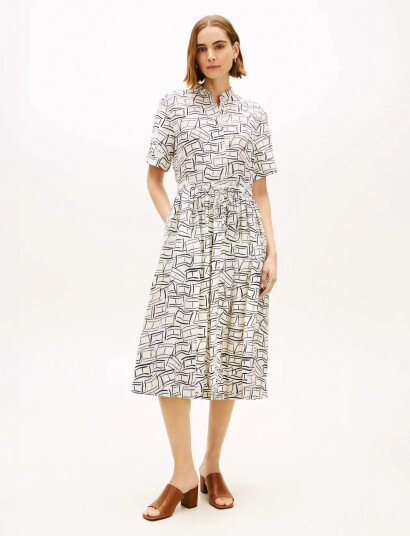 Tommy Hilfiger Ess Linen Midi Ss Shirt Dress Cream S