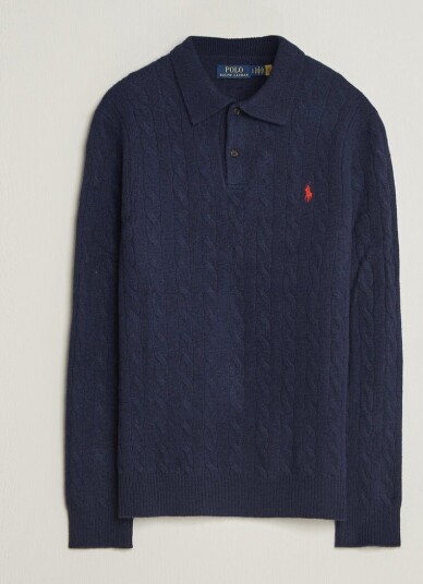 Polo Ralph Lauren Wool/Cashmere Cable Knit Polo Hunter Navy