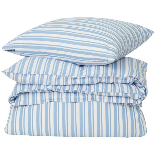 Lexington Striped cotton Poplin sengetøysett White blue 2 putetrekk