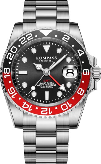 Kompass GMT Professional Sapphire Steel Black Red