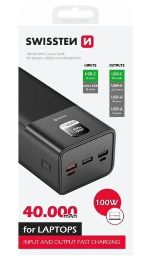 Swissten 22013941, 40000 Mah, Lithium Polymer (Lipo), Svart