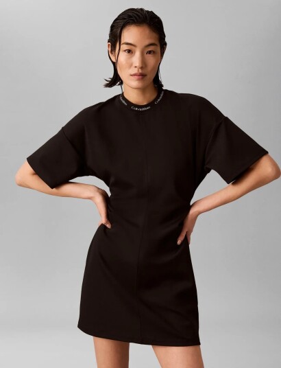 Calvin Klein Jeans Ss Logo Rib Interlock T Shirt Dr Black XXS