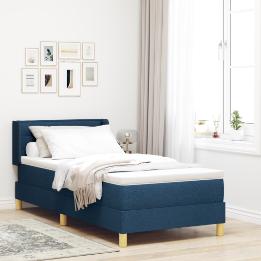 Box Spring Seng med Madrass Blå 80x200 cm Stoff