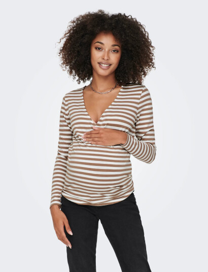 Only Maternity Olmjoy L/S Wrap Stripes Top Jrs Noos - Beige - XL