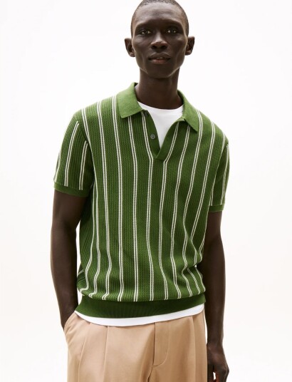 Tommy Hilfiger Knitted Vertical Stripe Ss Polo Green XXL Tommy Hilfiger Knitted Vertical Stripe Ss Polo Green XXL