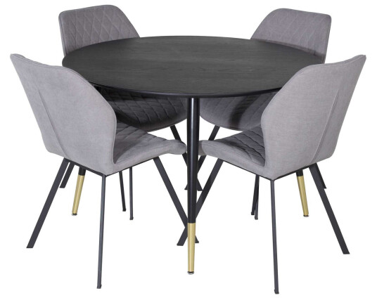 Venture Design Dipp & Gemma spisegruppe Svart/grå 4 st stoler & bord 115 cm