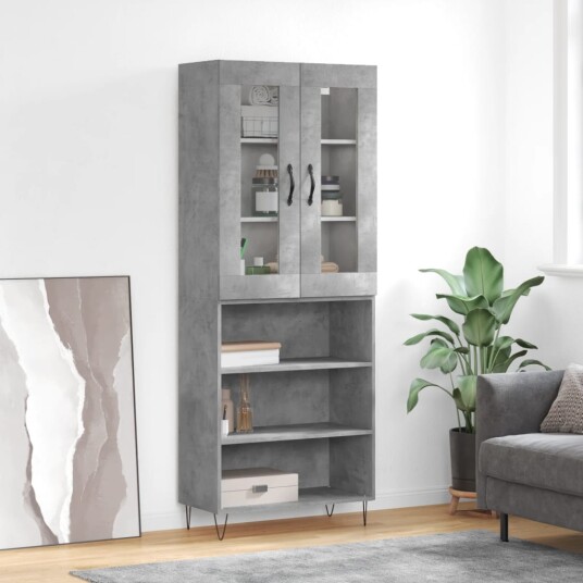 vidaXL Highboard betong grå 69,5x34x180 cm konstruert tre 8720845481797