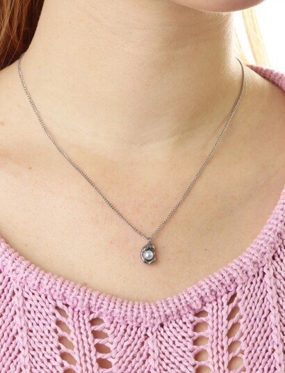 Timi of Sweden Ilse   Pearl Necklace Stainless Steel   Silver   ONE SIZE 40 cm