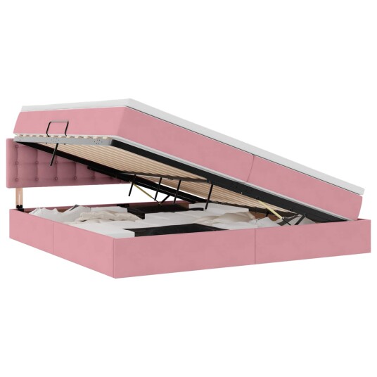 Seng med Oppbevaring med madrass Rosa 200 x 200 cm Fløyel Seng med Oppbevaring med madrass Rosa 200 x 200 cm Fløyel
