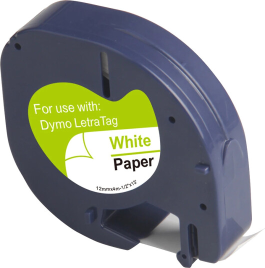TB 91200 LT Tape Papir Sort på Hvit 12mm (4m) erstatter Dymo S0721510