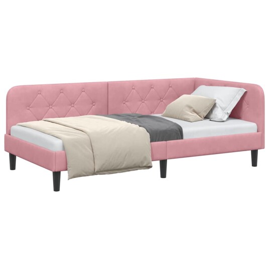  Hjørnesengramme med hodegjerde Rosa 90 x 190 cm Fløyel