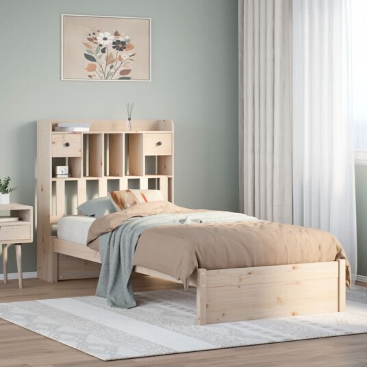 Seng med bokhylle uten madrass 75x190 cm heltre furu 8721158611901