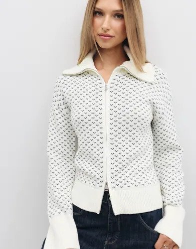 Nelly   Hvit   Jacquard Zip Knit Jacket
