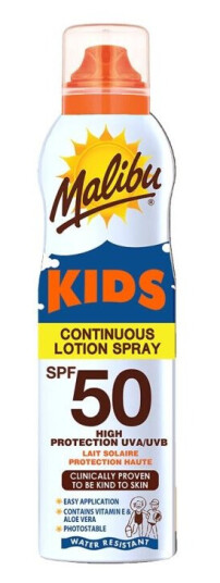 Malibu Sun Kids 175 ml Solkrem Spray SPF50 med UVA/UVB Beskyttelse