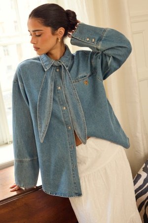 Object Collectors Item Objneel Lo L/S DENIM SHIRT Medium Blue Denim XS