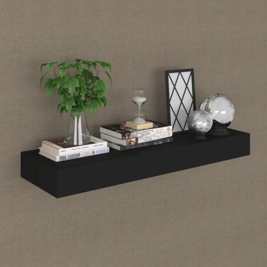 Vegghylle med skuff 80x25x8 cm sort