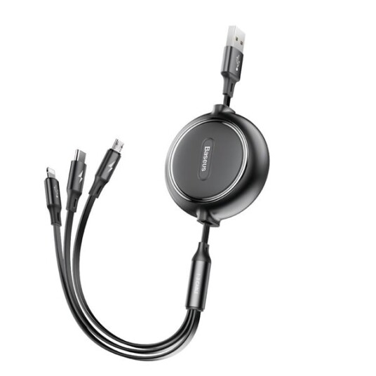 Baseus Golden Loop Uttrekkbar 3-i-1 USB-kabel 35-120cm Sort Baseus Golden Loop Uttrekkbar 3-i-1 USB-kabel 35-120cm Sort