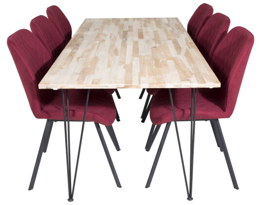 Venture Design Bali & Gemma spisegruppe Natur/rød 6 st stoler & bord 200 x 90 cm
