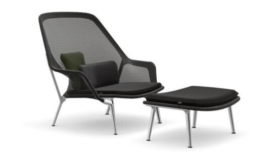 Vitra Slow Chair & Ottoman Trikot/ Sort/ Polert Vitra Slow Chair & Ottoman Trikot/ Sort/ Polert