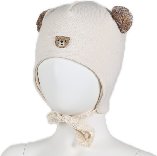 Kivat Knytelue økologisk bomull med bamse Off White 0 6 12mnd