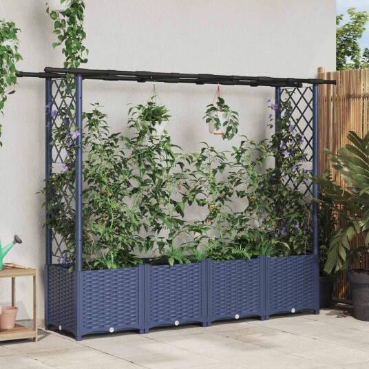 vidaXL Hevet Bed med Trellis og Tak Grå 203 x 40 x 136 cm PP