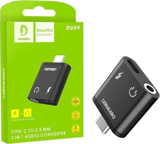 Usb Vega-Adapter Adapter Hf Type-C Denmen Svart Audiojack + Power Du09> Usb Vega-Adapter Adapter Hf Type-C Denmen Svart Audiojack + Power Du09>