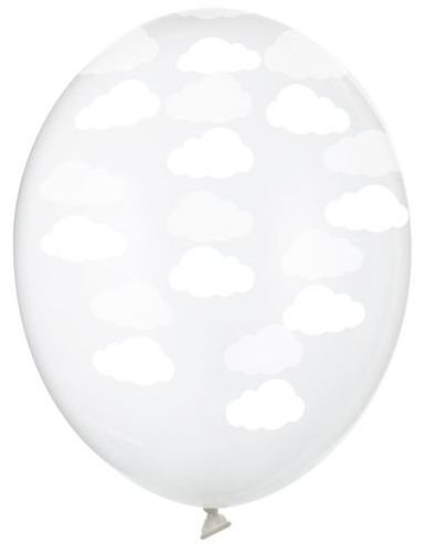 6 stk. Klare Ballonger med Skyer 30 cm
