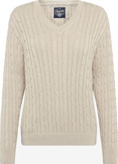 Superdry Oversized V Neck Cable Jumper - OATMEAL BEIGE - 14-16