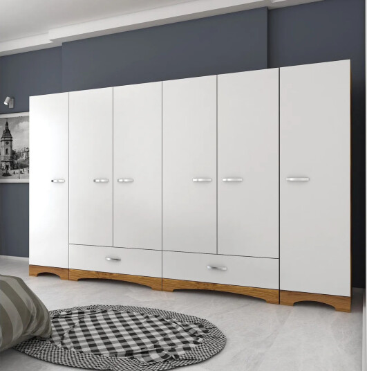 Jaitun Garderobe 243x181 cm Hvit/Brun - Hanah Home
