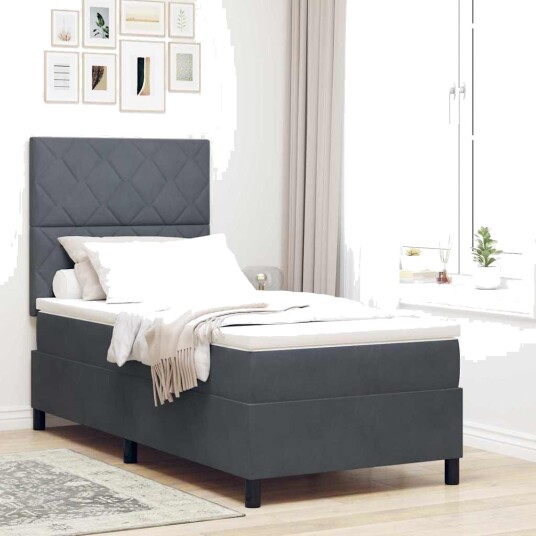 Box Spring Seng med Madrass Mørk Grå 100x200 cm Fløyel
