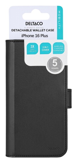 Deltaco 2-i-1 Magnetisk Mobildeksel til iPhone 16 Plus - Svart